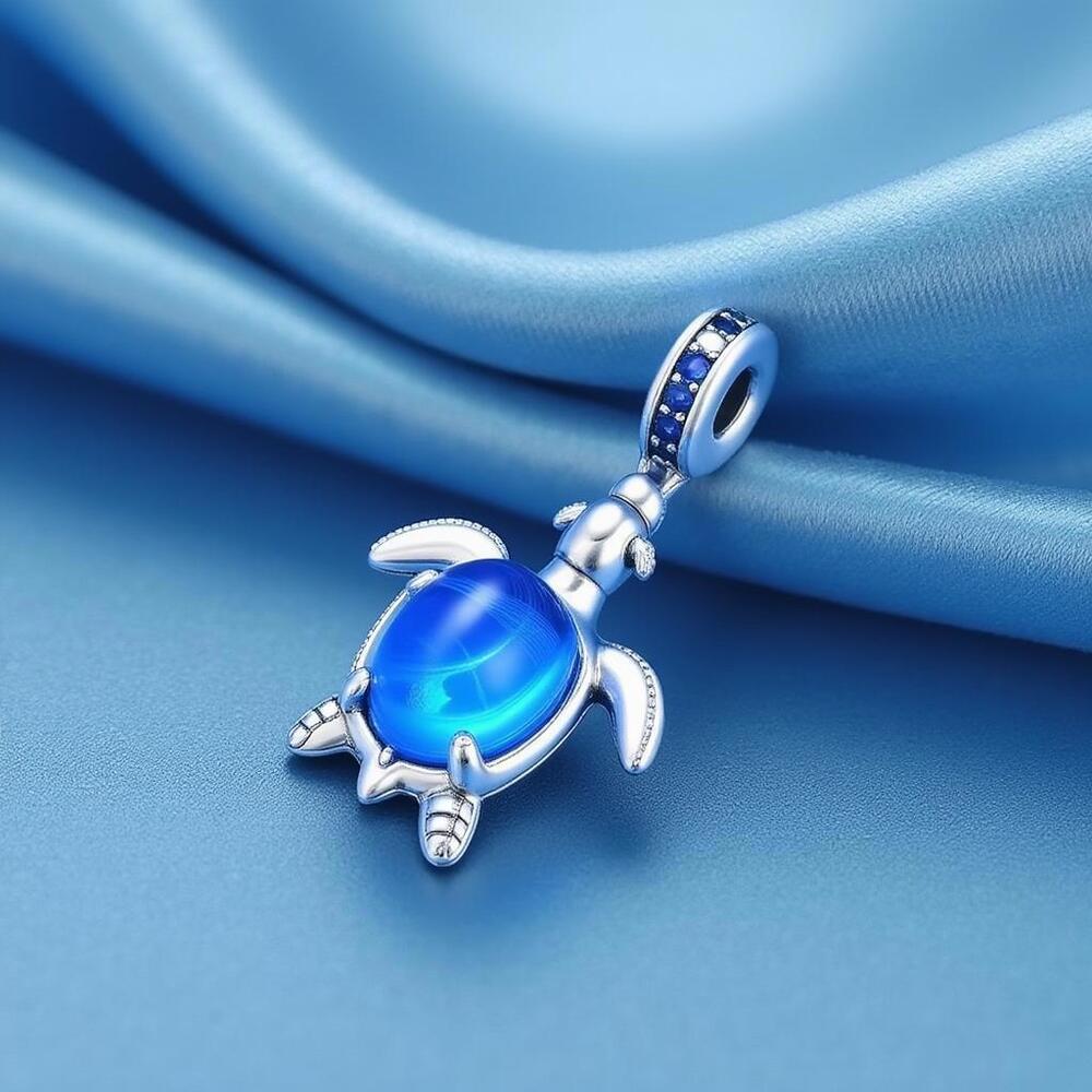 Pandora Style Charm Murano Glass Blue Sea Turtle